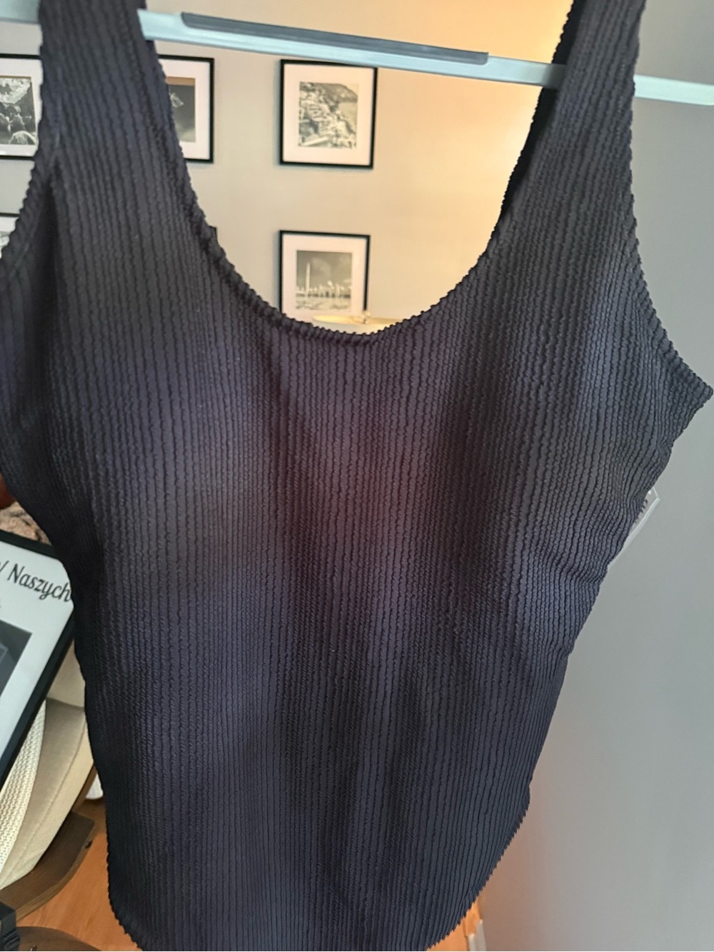 Old Navy Black Ribbed Scoop Neck One-Piece Swimsuit - Picture 2 of 7